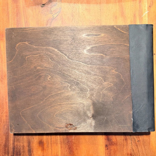 Handmade wooden photo album Memories with rice paper, like new