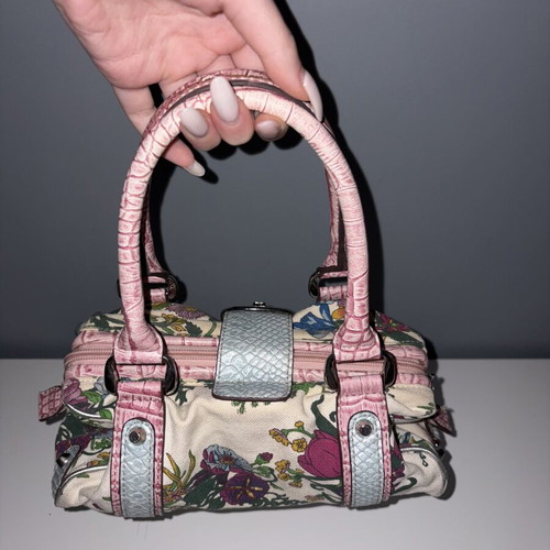 Guess vintage floral handheld bag, pink and turquoise details