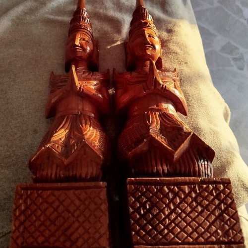 Wooden carved figures used, large set of 2
