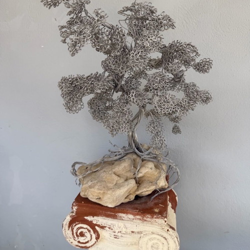 Bonsai made of iron with real stone new room decor