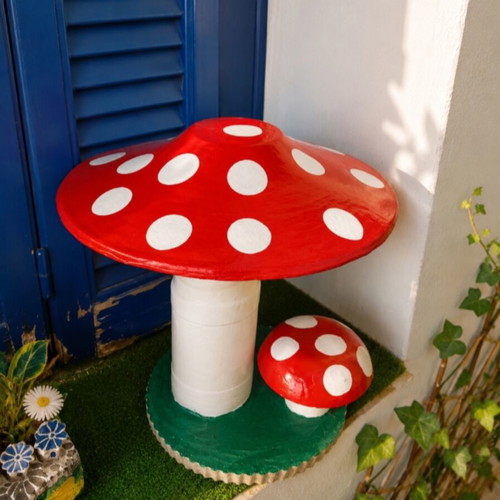 Handmade garden mushroom decoration made of plaster