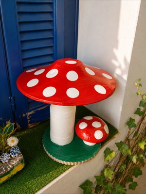 Handmade garden mushroom decoration made of plaster