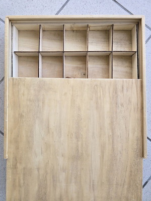Wooden box used with sliding lid and two divider levels