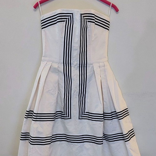 Manolo strapless dress white with blue stripes new, small
