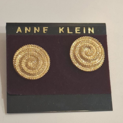 Vintage Anne Klein women's earrings round with spiral design gold finish new