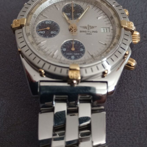 Breitling Chronomat 40mm chronograph watch like new, gold and silver