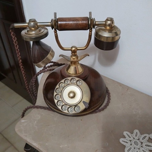 Vintage telephone used, Italian, wood and metal