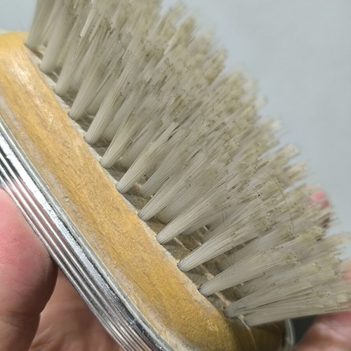 Vintage English Style Hairbrush with Wooden Base and Silver Handle like new