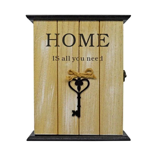 Wooden wall key holder with HOME inscription and key decoration