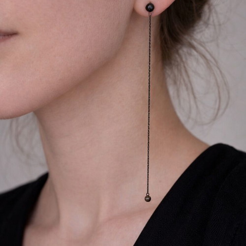 Mono Earring Black Zircon Long Chain like new