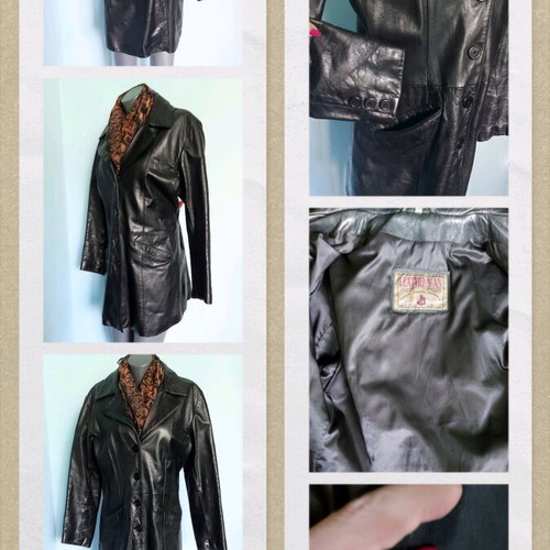 Women's leather coat used, branded, black
