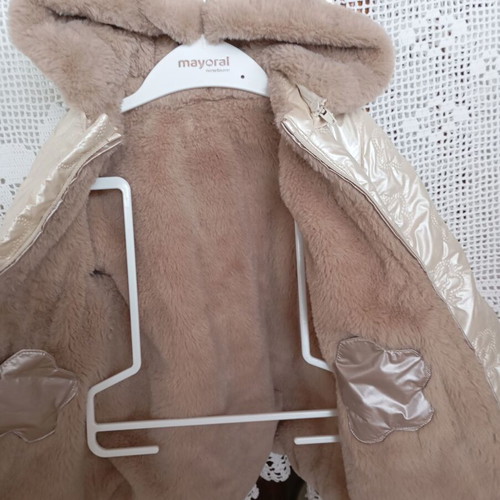 Mayoral baby girl winter jacket with eco fur hood and bear ears, 12-18 months
