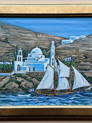 Sailing Ship in the Aegean Signed Painting by Grigoris Christidis