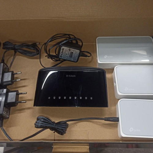 Ethernet Switches TP-Link and D-Link used, pack of 4, 10/100 Mbps, 5/8 ports
