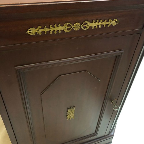 Solid walnut corner cabinet with brass details