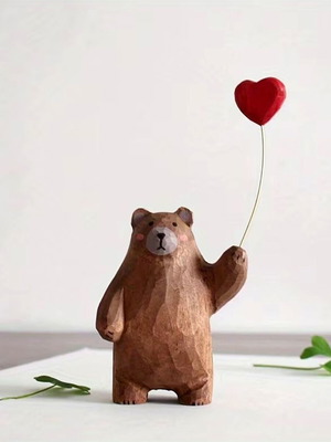 Decorative wooden bear new with red heart
