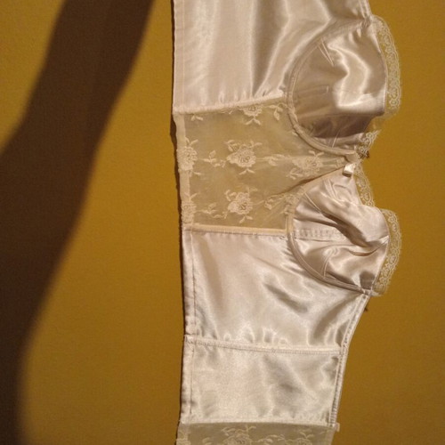 Sisley Strapless Bustier with Lace and Embroidery, New, Cream