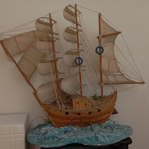 Handmade ship with plaster base and lights used