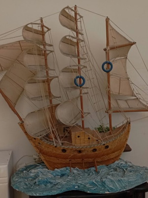 Handmade ship with plaster base and lights used