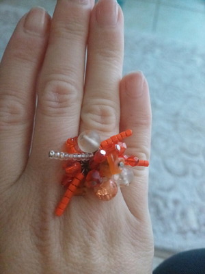 Handmade ring like new with orange beads, adjustable