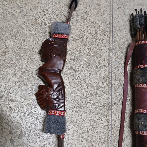 Decorative wooden carved bow with arrows like new