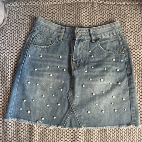 Denim skirt with pearls new, size M, blue