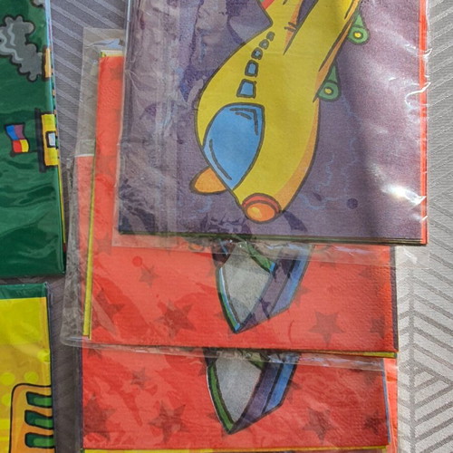 Children's party set new with plastic tablecloths and napkins