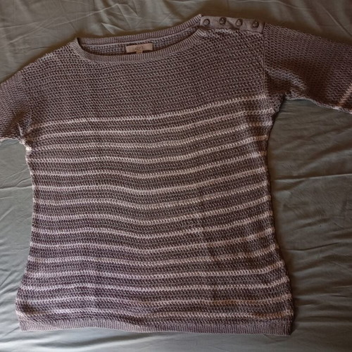 Ann Taylor LOFT women's knitted sweater XL like new, gray white stripes