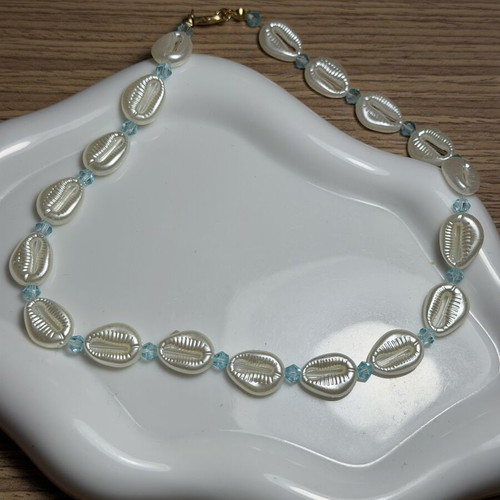 Handmade necklace new, white and blue