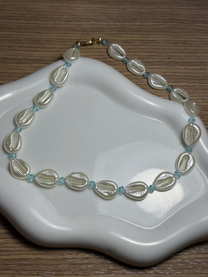 Handmade necklace new, white and blue