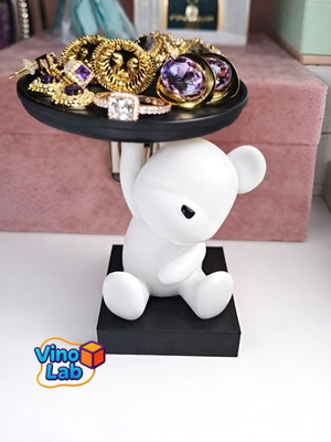 Αρκουδάκι με βάση για μικρά κοσμήματα καινούργιο, μαύρο και άσπρο