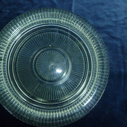 Vintage glass serving platter used, English with radial embossed design