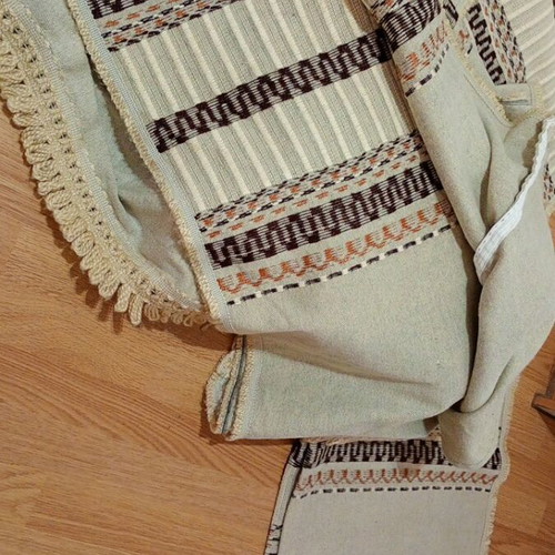 Various fabrics and trims many meters, vintage prints and woven wool throws