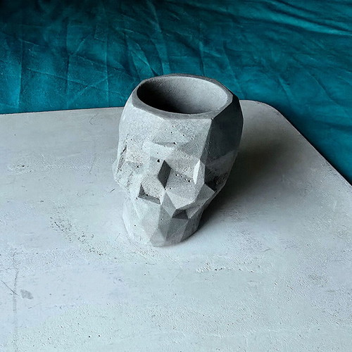 Handmade concrete skull decoration, gothic style