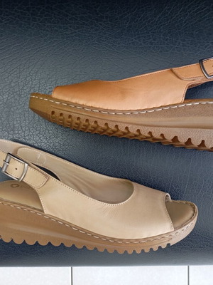 Leather platform sandals new, beige and brown, sizes 36-41