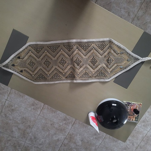 Handmade beaded table runner new 90x27 cm with cord