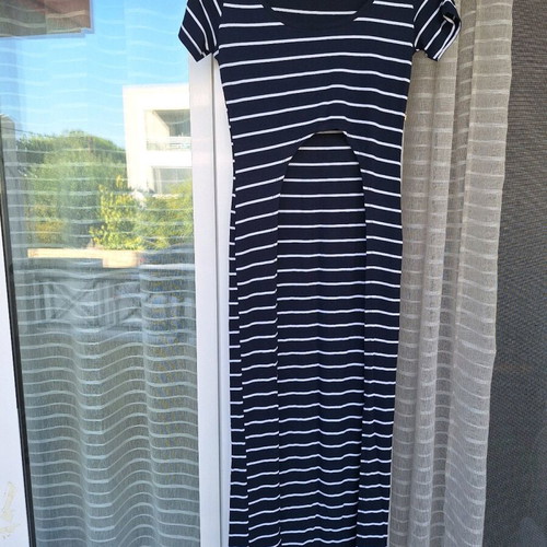 Asymmetric striped navy blouse like new, cotton