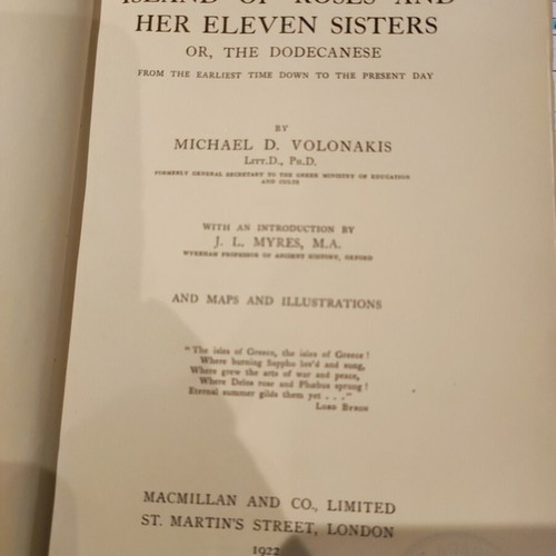 Book Dodecanese used, history and photos by Michael D. Volonakis