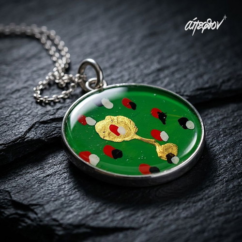 Microcosme Vert Necklace new, hand-painted abstract design
