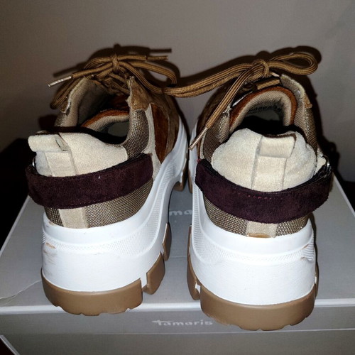 Chunky sneakers like new, beige and brown fabric suede