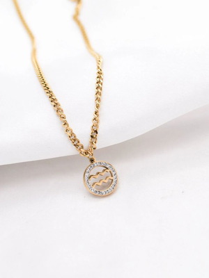Aquarius necklace new gold plated steel with clear zircon