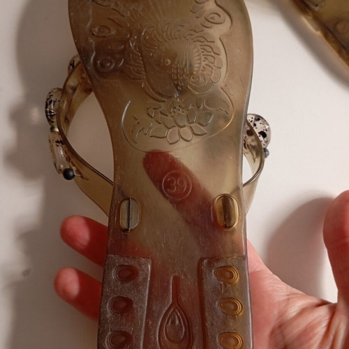 Jelly sandals flip flops used, size 38/39, black and grey