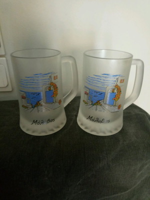 Beer glasses like new, set of 2, frosted glass, souvenir from Molyvos