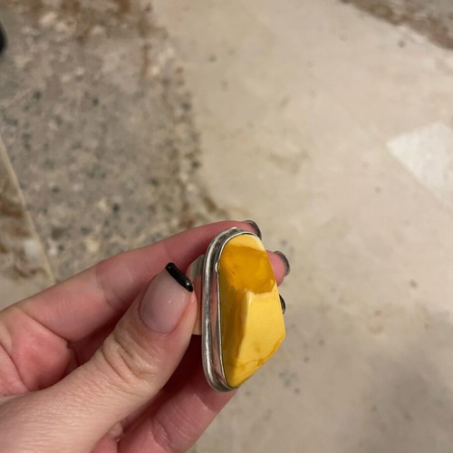 Silver ring with amber stone used, handmade