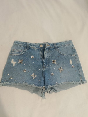 Jeans shorts like new with stones, blue and silver