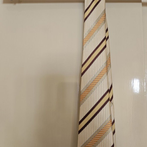 Silk men's tie new, beige and yellow, handmade Greek