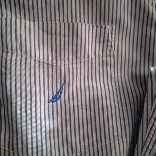 Nautica men's striped shirt used, long sleeve white with blue stripes