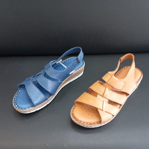 Platform sandals new, genuine leather blue and brown