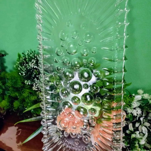 Crystal platters new, set of two with bubble effect decor