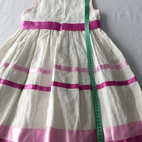 Mini Raxevsky linen dress white with pink ribbon like new, size 6 years